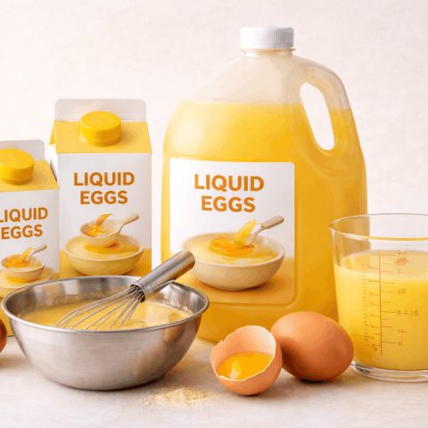 Safe and ready-to-use liquid egg products for large-scale cooking and processing